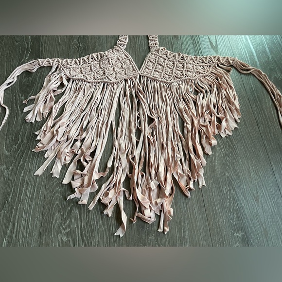Forever 21 Nude Crochet Fringe Halter Top - Picture 6 of 7